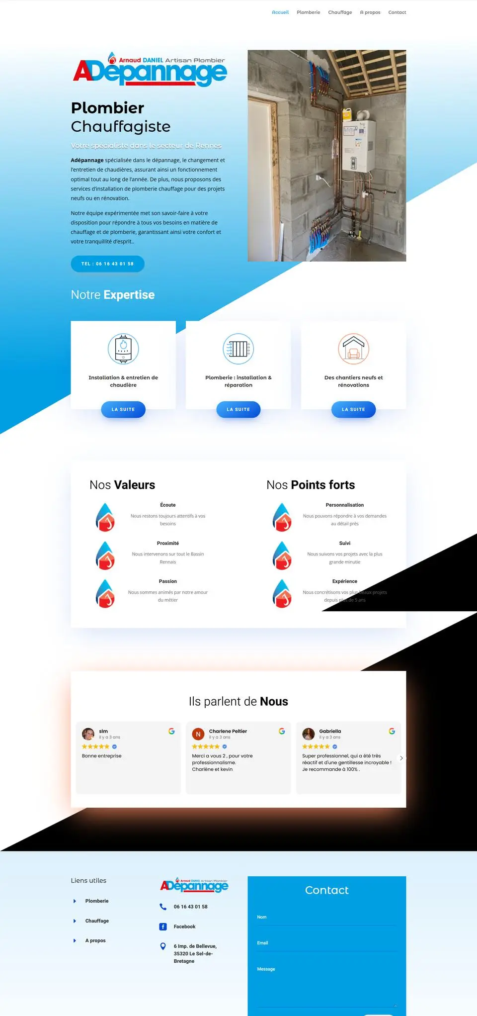 ADépannage, plomberie et chauffage : site internet réalisé par Créatiic