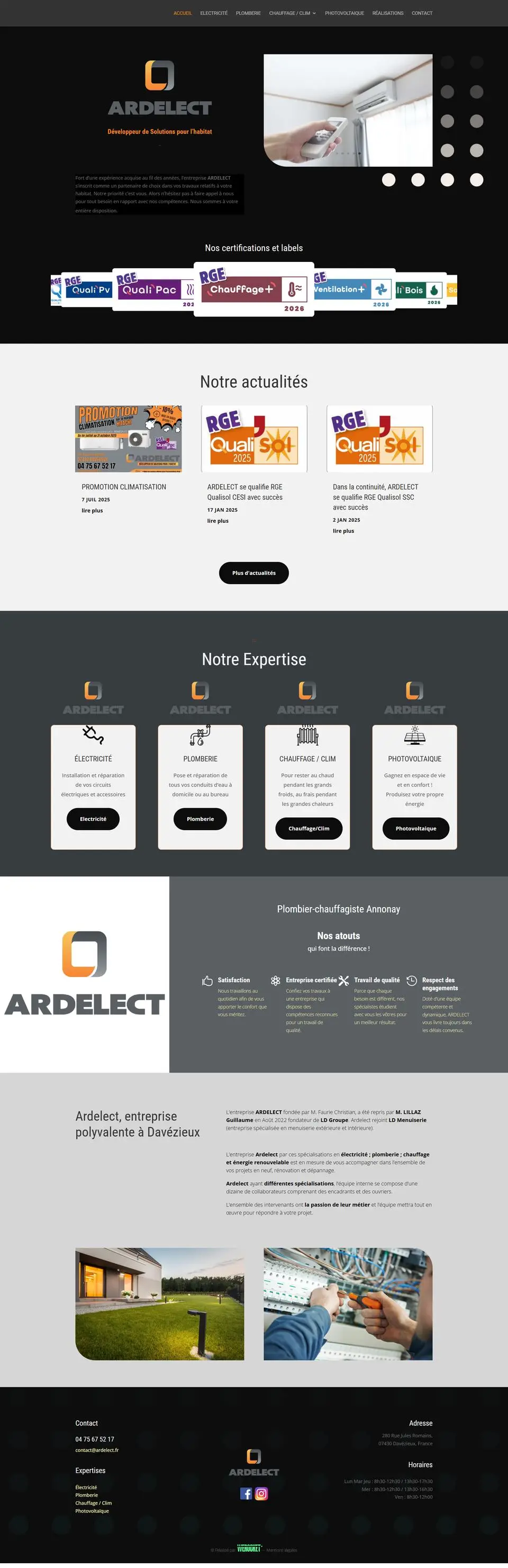 Ardelect, électricité et énergie : site internet réalisé par Créatiic
