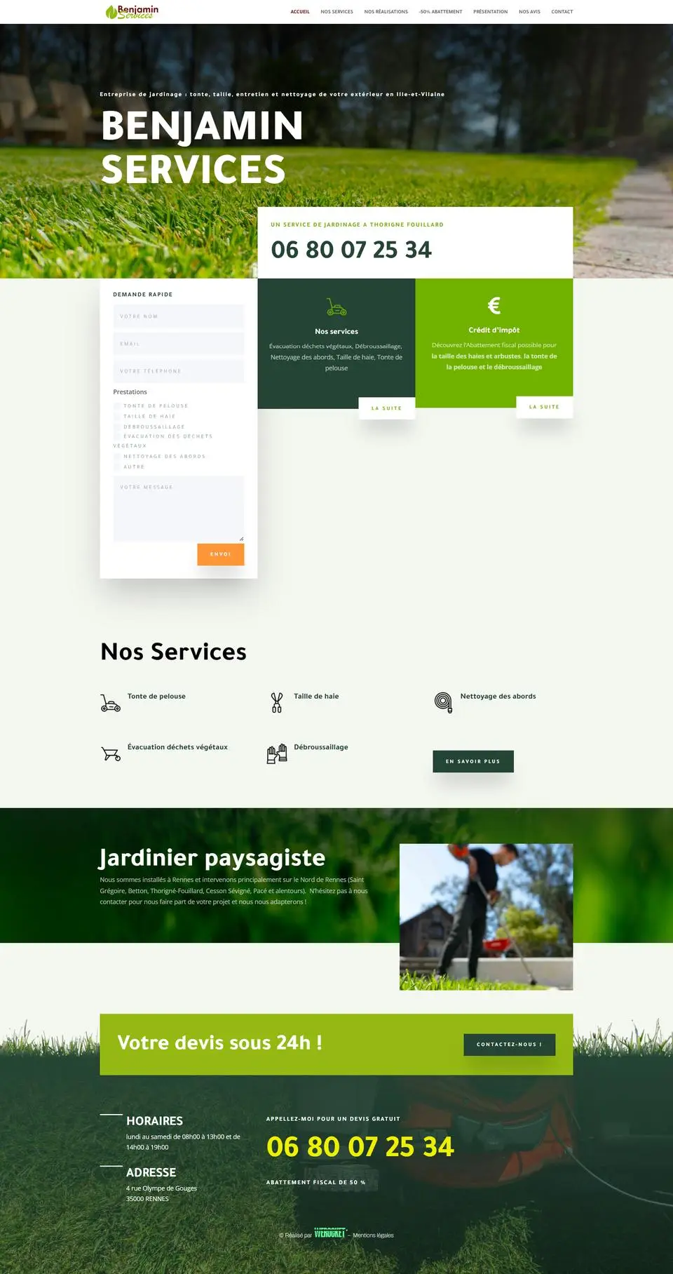Benjamin Services, jardinage : site internet réalisé par Créatiic