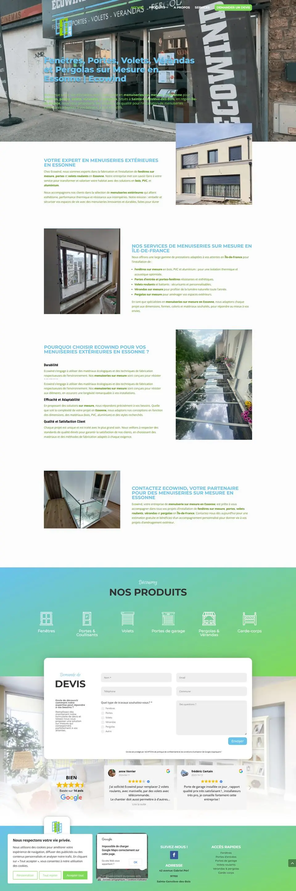 Ecowind, fenêtres, volets, pergolas : site internet réalisé par Créatiic