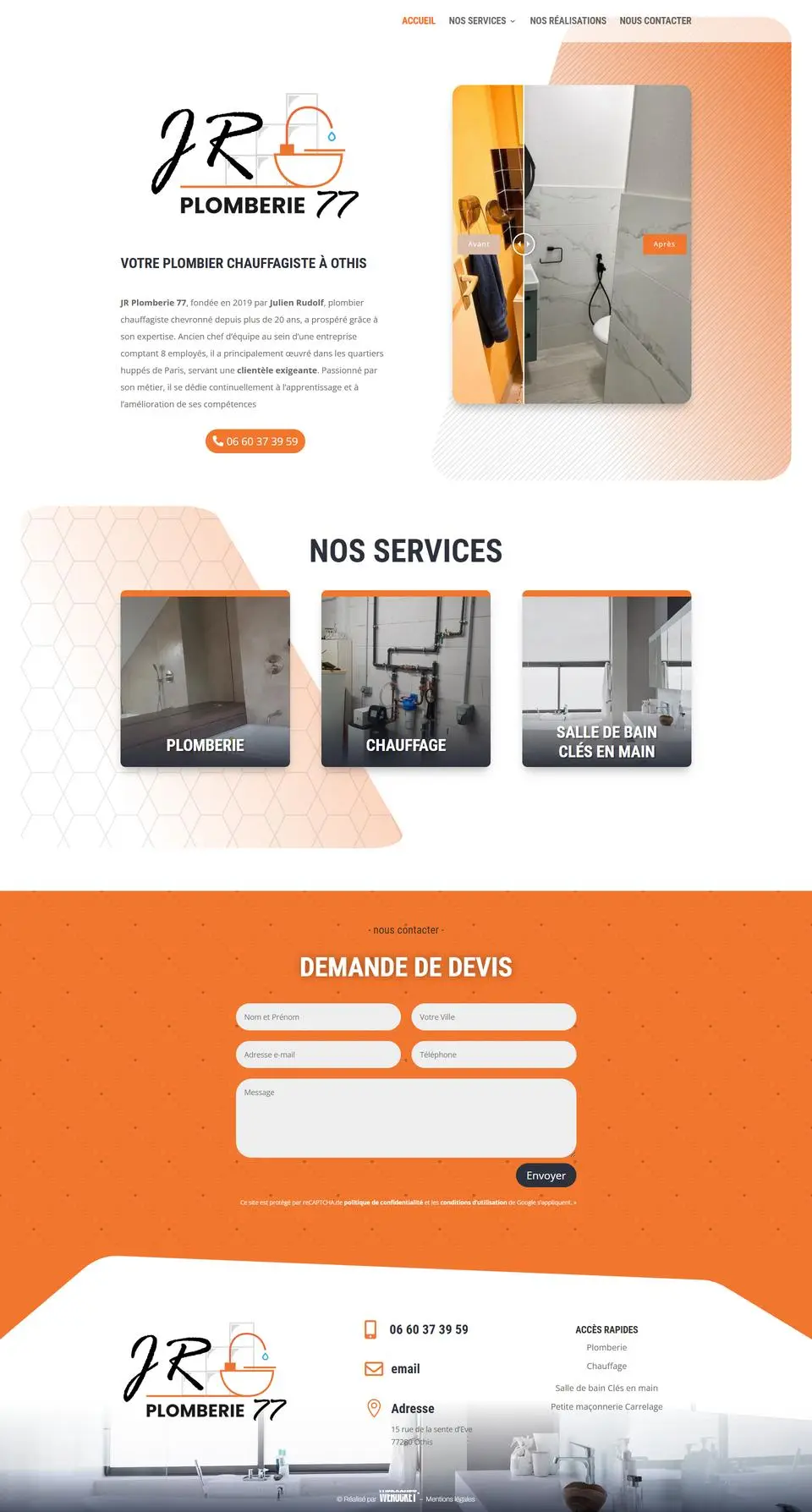 JR Plomberie 77, plomberie : site internet réalisé par Créatiic