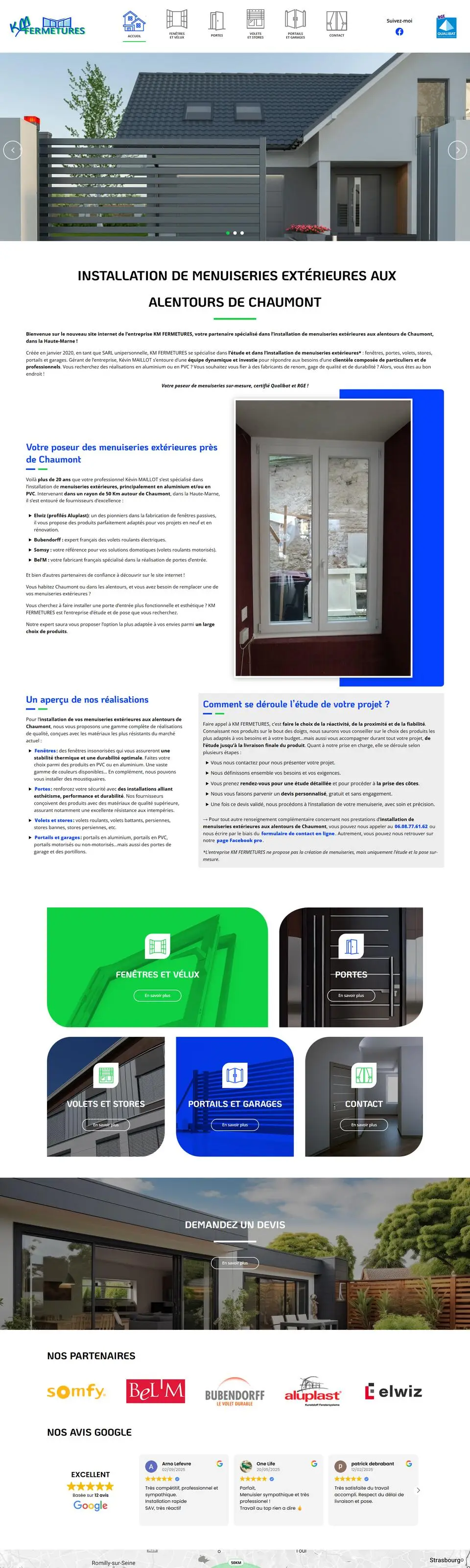 KM Fermetures, menuiseries extérieures : site internet réalisé par Créatiic
