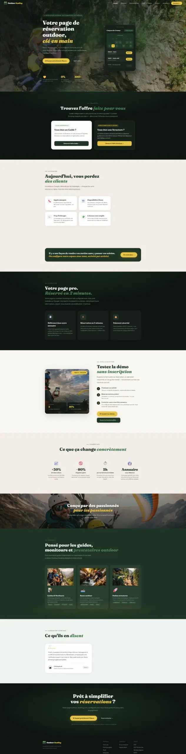 Outdoor Booking, réservation outdoor : site internet réalisé par Créatiic
