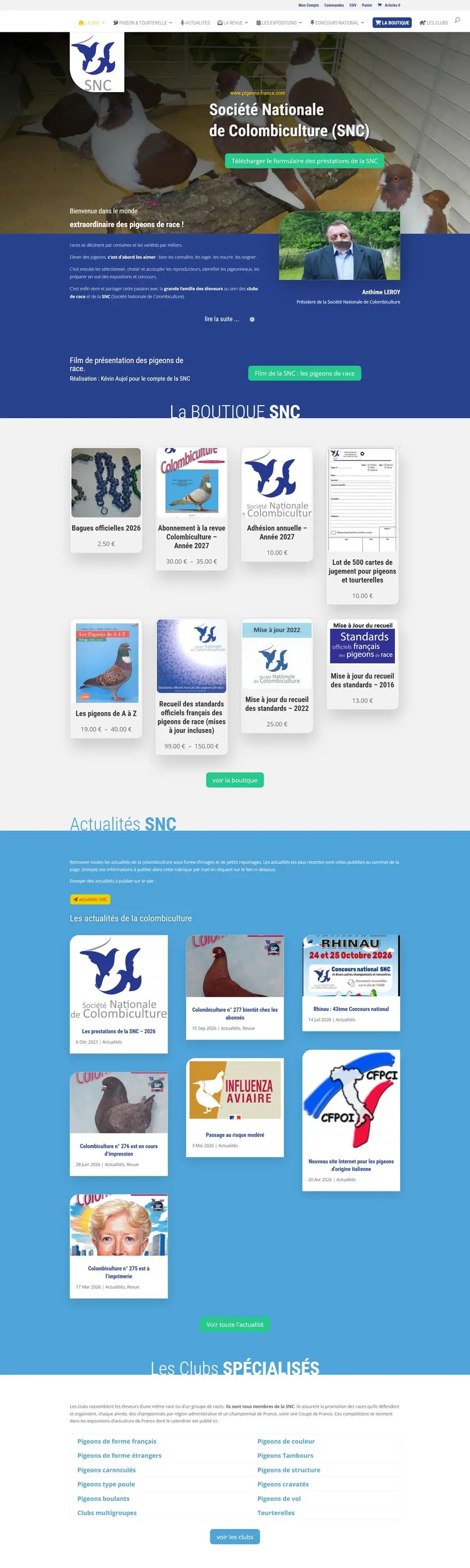 Pigeons France, société nationale de colombiculture : site internet réalisé par Créatiic