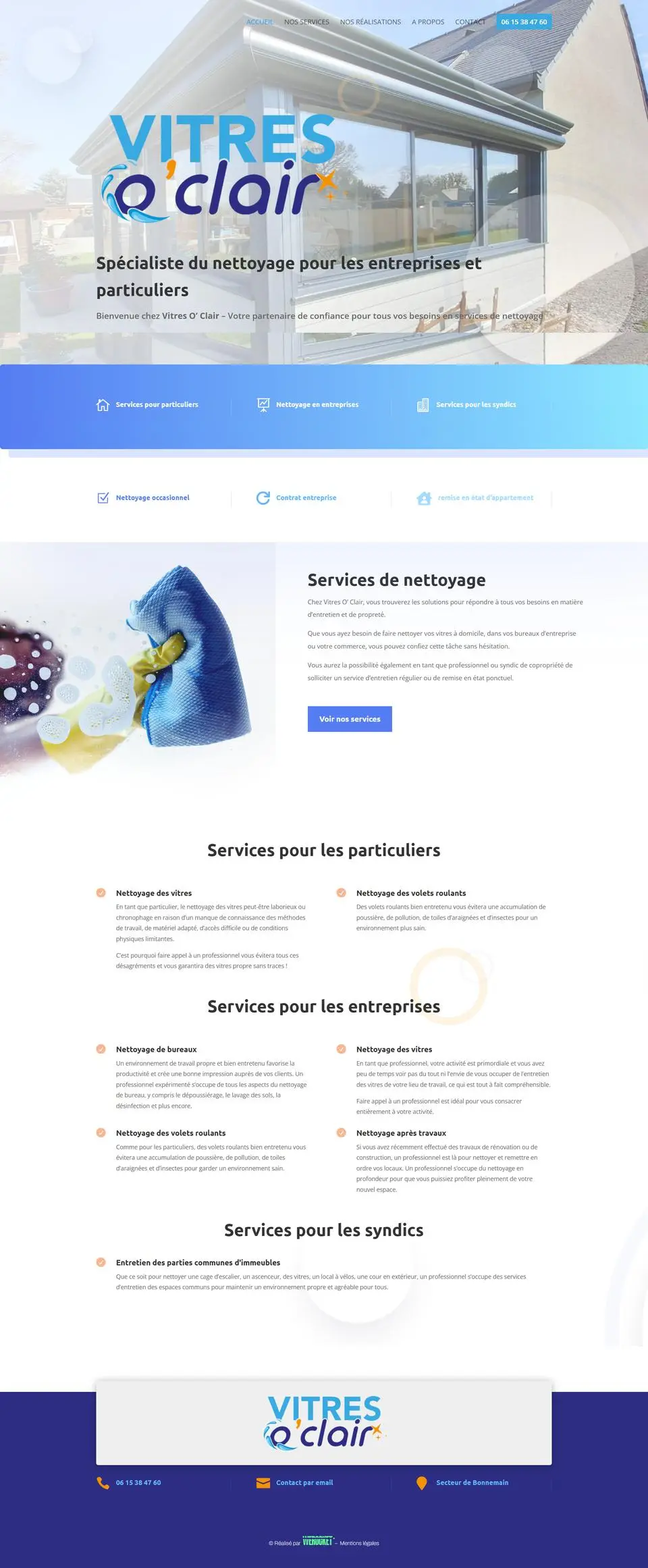 Vitres O'Clair, nettoyage de vitres : site internet réalisé par Créatiic