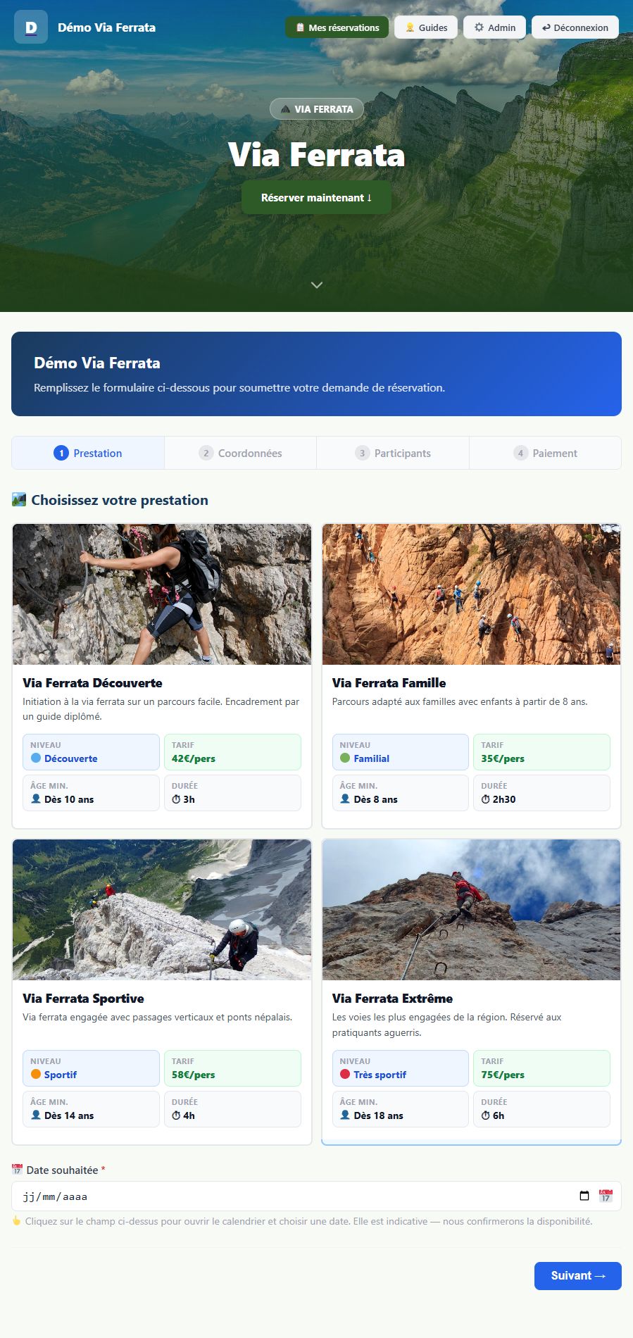 Démo via ferrata, quatre niveaux